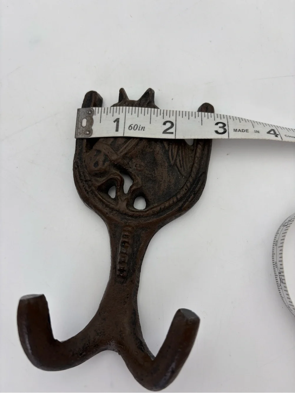 Vintage Heavy Cast Iron Horse and Horse Shoe Two-Prong Wall Hook